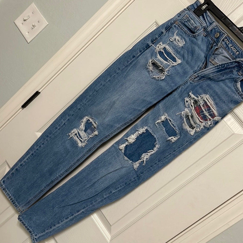 AE Mom Straight Jeans with Patches